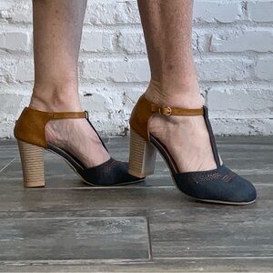 Elegant Two-Tone T-Strap Heels